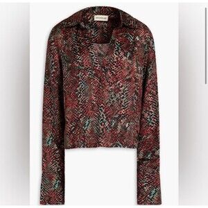 NICHOLAS PAGE V Neck Silk Blend Satin Blouse In Water snake Print SZ 2 New